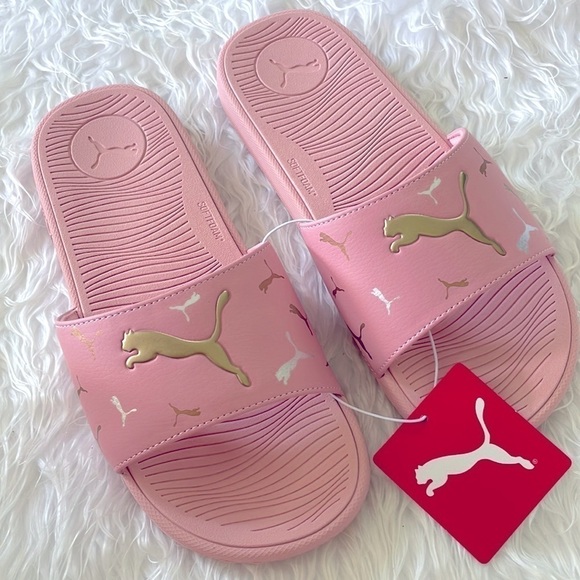 Brand New Puma Cool Cat 2.0 Toss Pink Large Strap Slides Sandals Metallic Logo - Picture 12 of 12